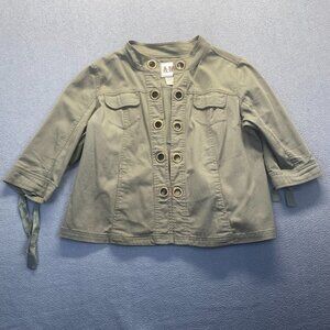 AMI Jean Jacket Womens Size 1X Green Stretch Denim Grommet Hook Eye‎ Festival
